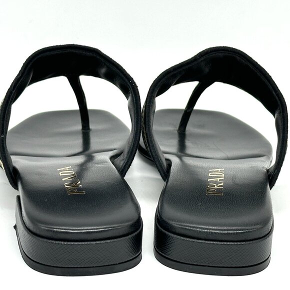 PRADA Triangular Triangle Logo Jacquard Woven T Strap Thong Flat Sandals - Picture 9 of 16